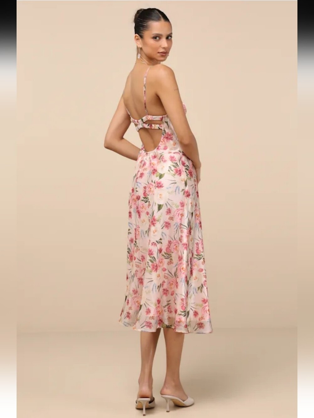Lulu's Pink Floral Slip Midi Dress Size XS NEW #4G - Picture 5 of 9